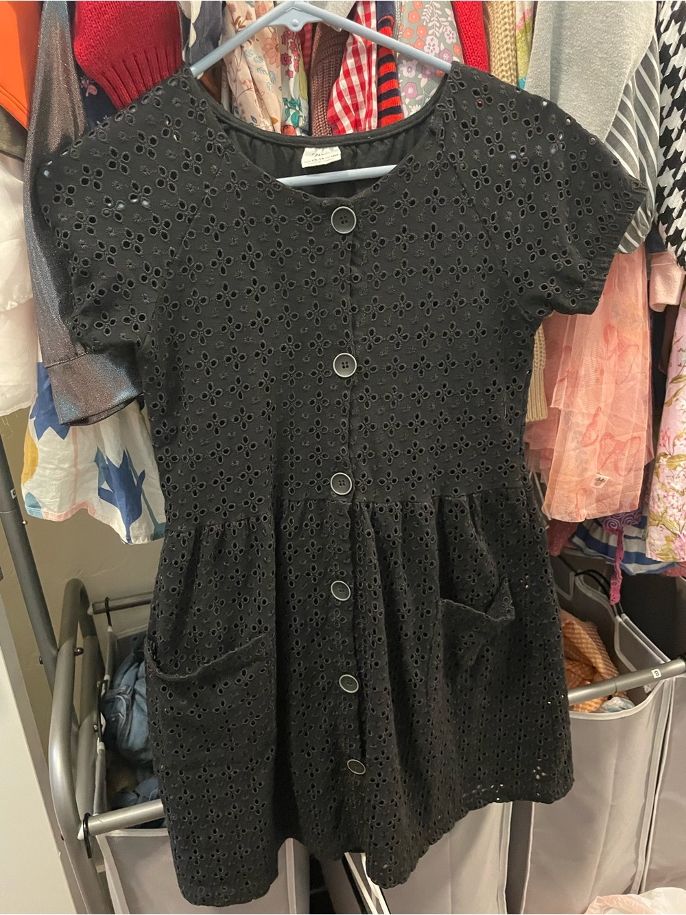 Zara girls Black Eyelet Button-Front Dress